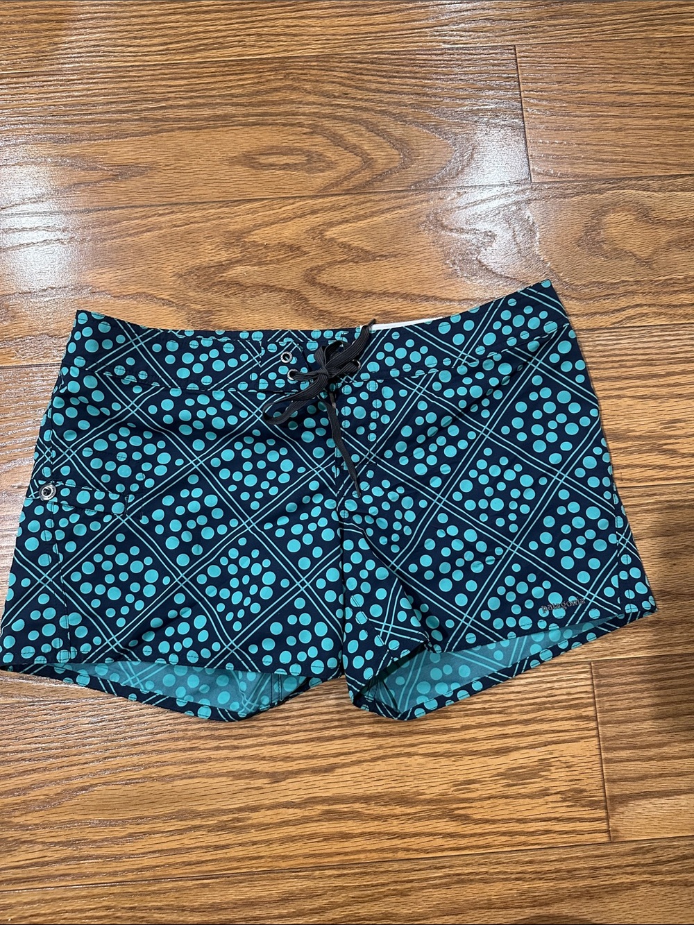 Patagonia Teal and Black Polka Dot Bike Shorts